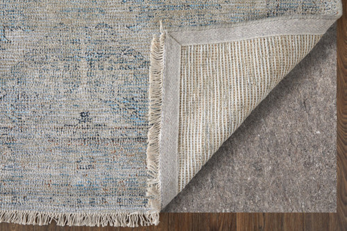 9' X 12' Gray Blue and Taupe Oriental Hand Woven Distressed Area Rug With Fringe