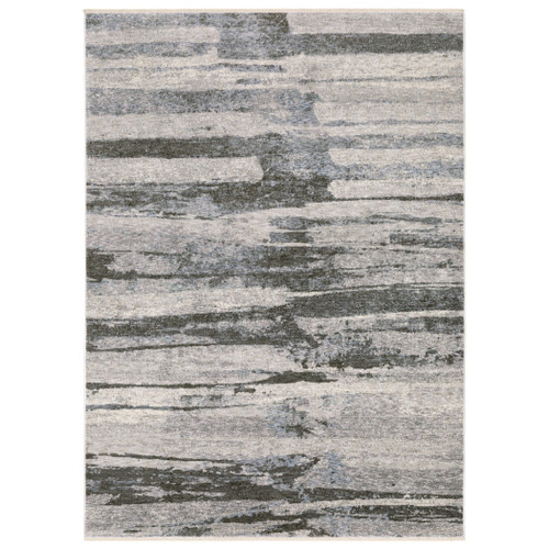 10' X 13' Gray And Ivory Abstract Area Rug With Fringe