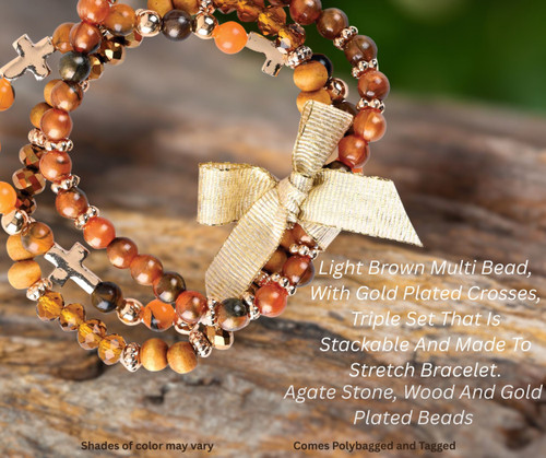 Bracelet Triple Cross Light Brown Beads
