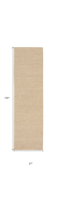 10' Beige Jute Hand Woven Runner Rug