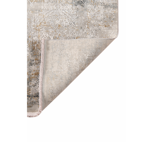 5' X 8' Gray Ivory And Brown Medallion Area Rug With Fringe