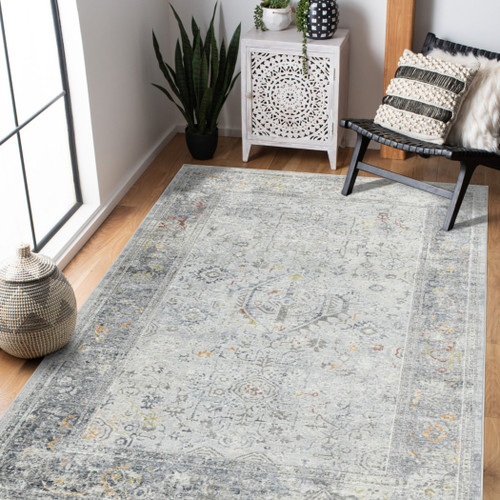 3' X 5' Gray Silver And Rust Medallion Area Rug
