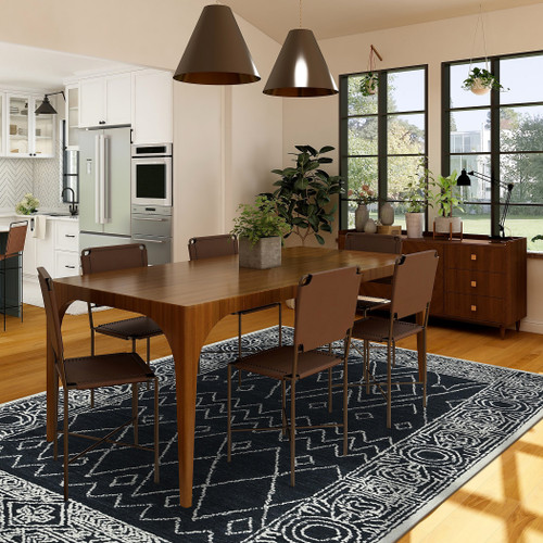 8' X 10' Charcoal And Ivory Wool Southwestern Hand Hooked Area Rug