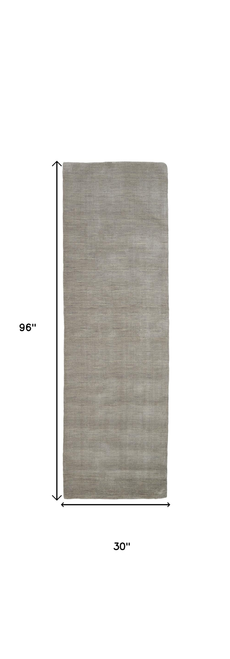 8' Runner Gray and Ivory Shag Hand Woven Runner Rug