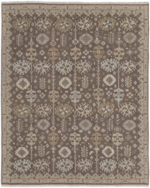 6' X 9' Tan and Brown Wool Oriental Hand Knotted Area Rug With Fringe