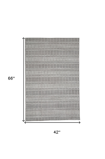 4' X 6' Gray and Ivory Geometric Hand Woven Area Rug