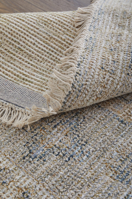 9' X 12' Tan and Gray Oriental Hand Woven Distressed Area Rug With Fringe