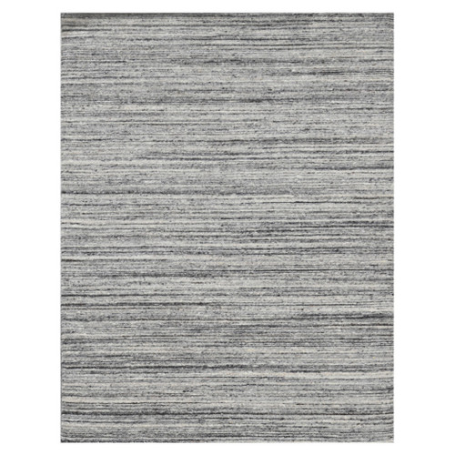 5' X 8' Ivory Gray And Black Wool Striped Hand Woven Area Rug