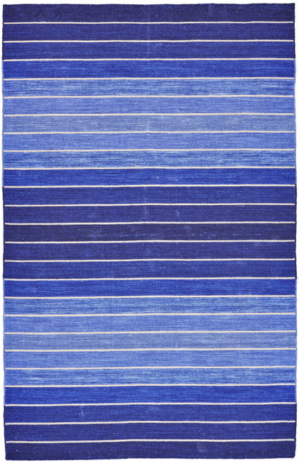 8' X 11' Blue Wool Striped Hand Woven Area Rug