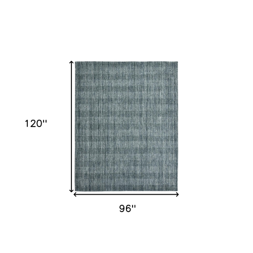 8' X 10' Blue And Ivory Wool Plaid Hand Woven Area Rug
