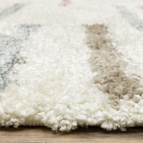 8' Ivory Gray And Tan Striped Shag Runner Rug With Fringe