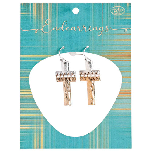 Earrings Hammered 2Tone Crosses on Wires