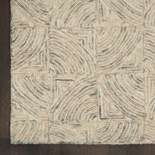8' Ivory Tan and Gray Wool Geometric Runner Rug