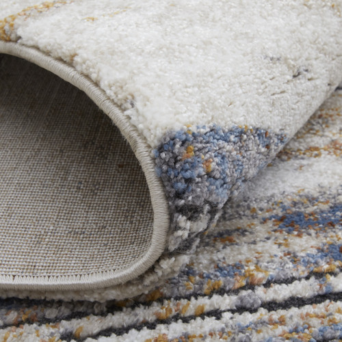 5' X 8' Ivory Blue and Brown Striped Power Loom Area Rug
