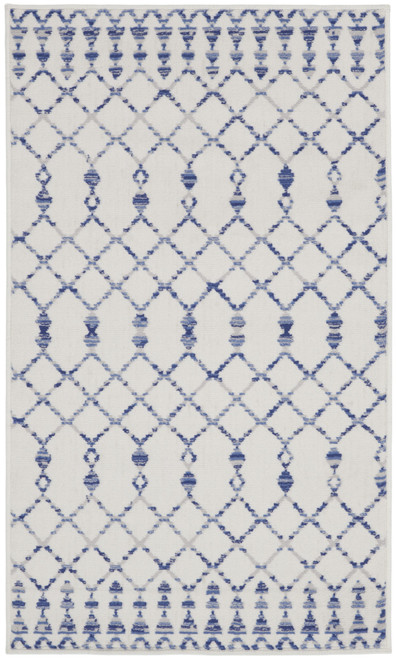 3' X 5' Ivory and Blue Geometric Area Rug