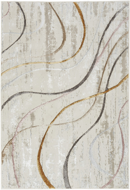 5' X 7' Ivory Black and Brown Abstract Non Skid Area Rug