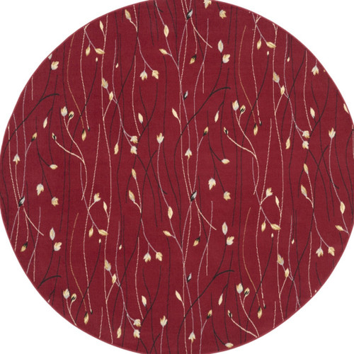 8' Red Black and Ivory Round Floral Vines Power Loom Area Rug