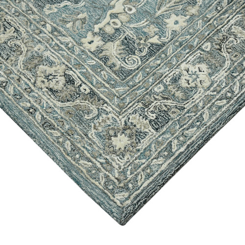 4' X 6' Sky Blue Gray And Ivory Wool Oriental Hand Tufted Area Rug