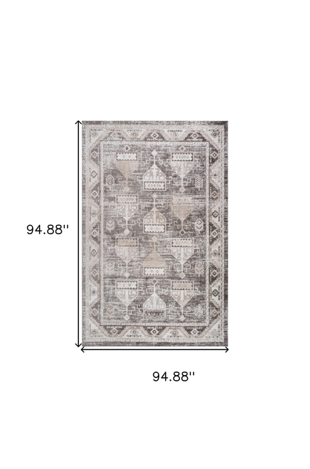 8' X 11' Cream and Brown Abstract Distressed Area Rug