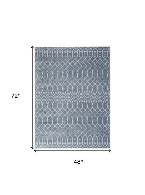 4' X 6' Blue And Ivory Moroccan Washable Area Rug