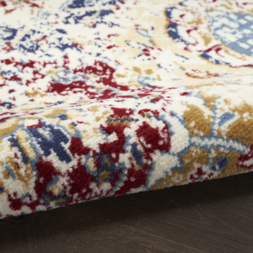 10' Ivory Red and Blue Ogee Distressed Runner Rug