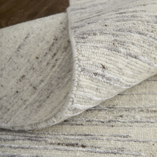 6' X 9' Ivory and Gray Abstract Hand Knotted Worn Faded Area Rug