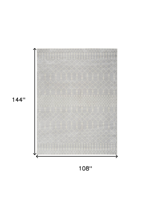 9' X 12' Gray And Ivory Moroccan Washable Area Rug