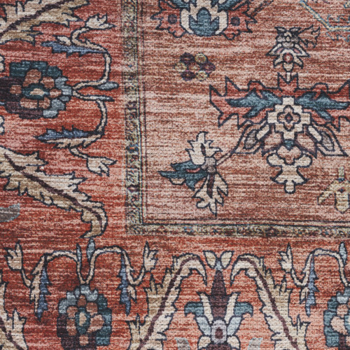 6' Runner Red and Ivory Oriental Power Loom Distressed Washable Non Skid Runner Rug