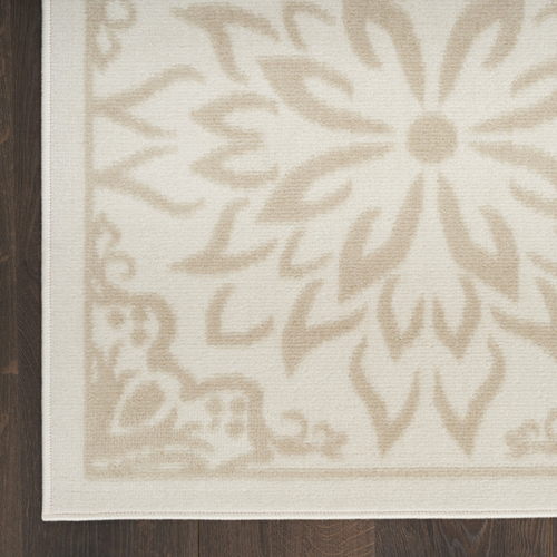 4' X 6' Beige and Ivory Floral Non Skid Area Rug