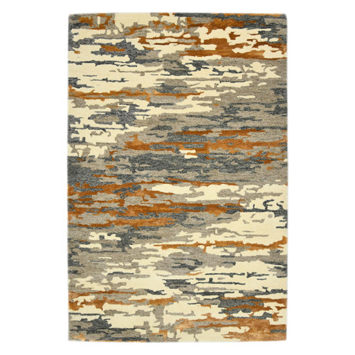4' X 6' Orange Ivory And Green Wool Abstract Hand Tufted Area Rug