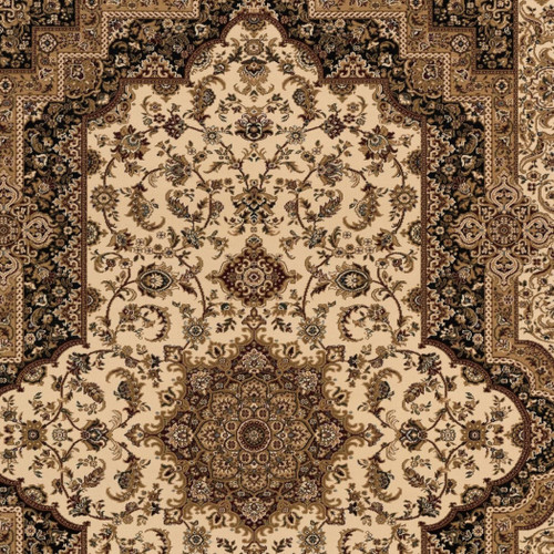 8' X 11' Black and Ivory Oriental Power Loom Area Rug