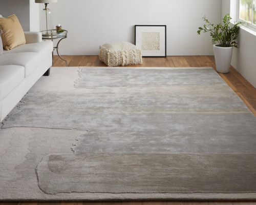4' X 6' Gray and Ivory Abstract Hand Tufted Area Rug