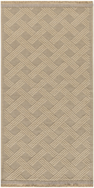 2' X 4' Natural Geometric Flatweave Non Skid Area Rug With Fringe