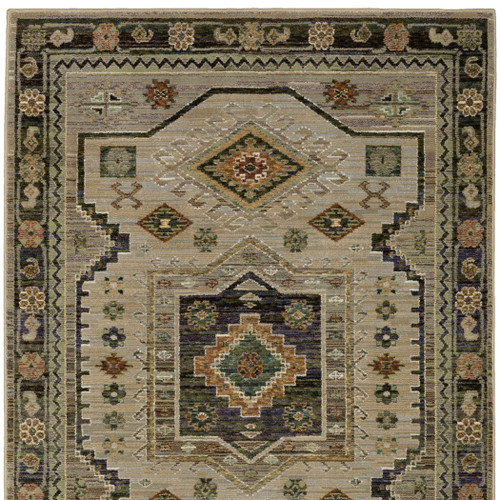 7' X 10' Gray And Green Tribal Area Rug