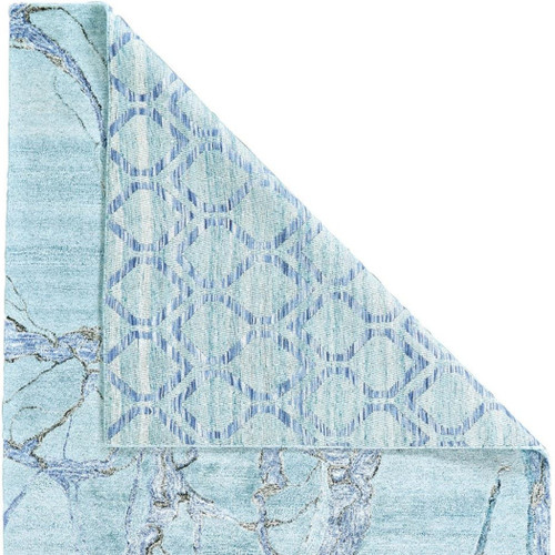 5' X 8' Blue and Ivory Abstract Hand Tufted Area Rug