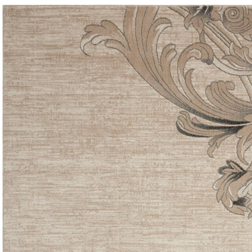 5' X 7' Tan Black and Ivory Damask Non Skid Area Rug