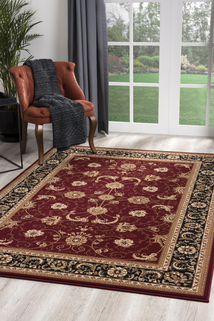 7' X 9' Red and Black Oriental Power Loom Area Rug