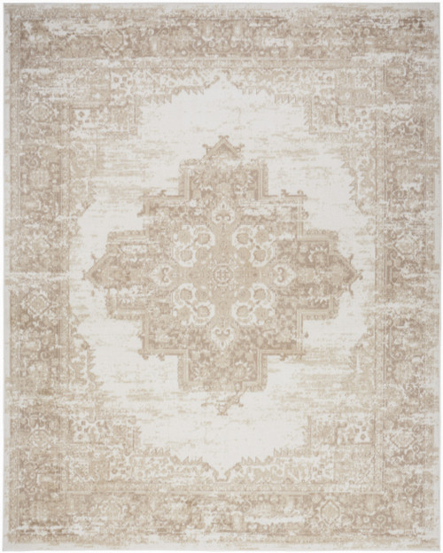 8' X 10' Beige and Ivory Medallion Power Loom Distressed Area Rug