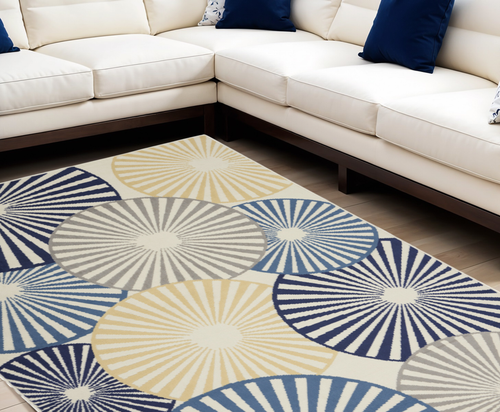 8' X 10' Beige and Blue Geometric Power Loom Area Rug