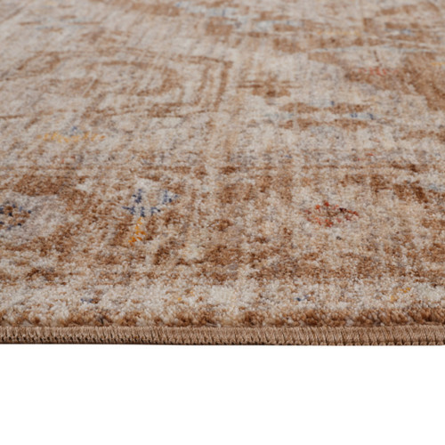 5' X 7' Sand And Brown Floral Medallion Area Rug With Fringe
