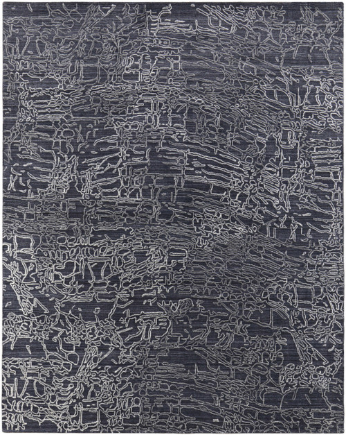 8' X 10' Black Gray and Ivory Abstract Hand Woven Area Rug