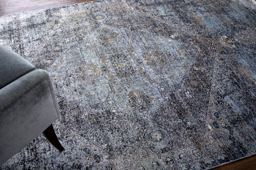 7' X 10' Gray and Silver Abstract Power Loom Worn Faded Area Rug