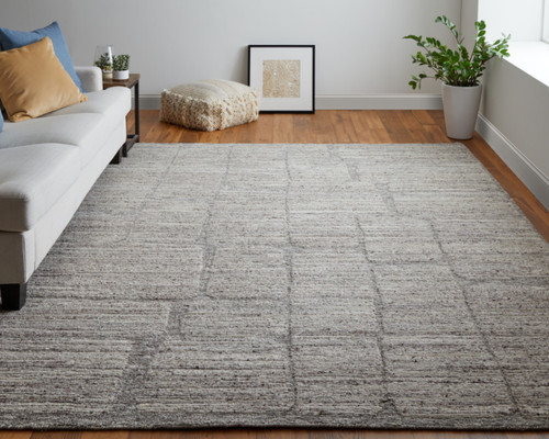 6' X 9' Taupe and Gray Abstract Hand Woven Worn Faded Area Rug