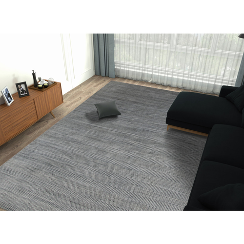 5' X 8' Silver And Blue Wool Striped Hand Woven Area Rug