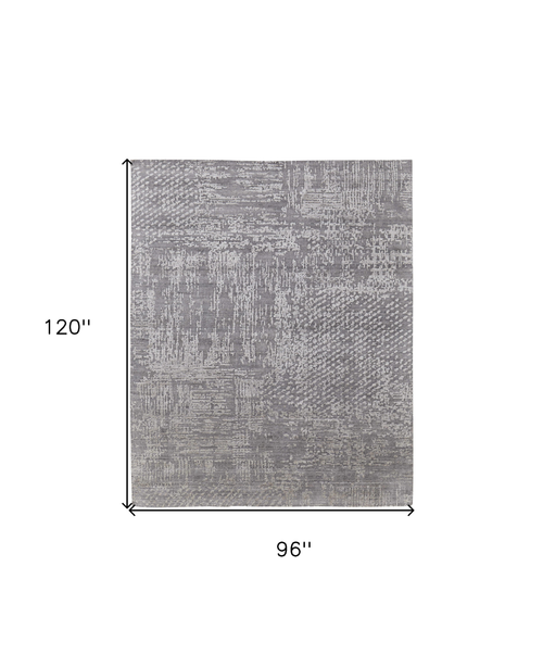 8' X 10' Gray and Silver Abstract Hand Woven Worn Faded Area Rug