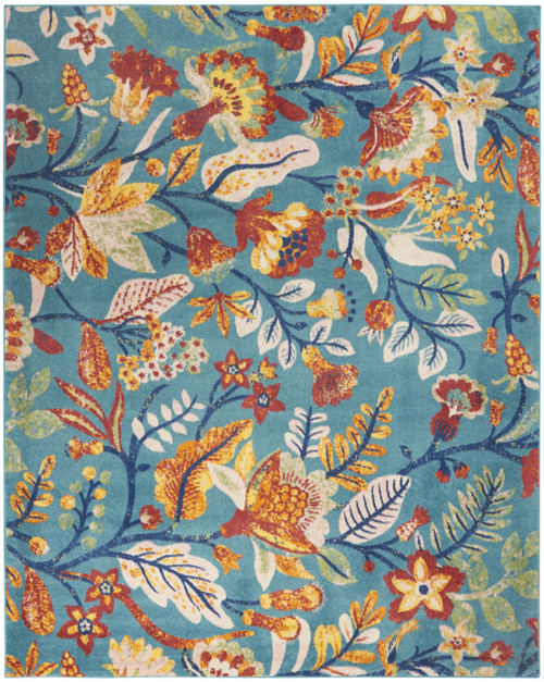 8' X 10' Aqua Floral Power Loom Area Rug