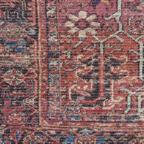 8' Beige and Red Round Floral Power Loom Distressed Area Rug
