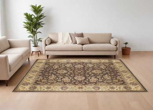 6' X 9' Gold Brown and Tan Wool Oriental Hand Knotted Area Rug