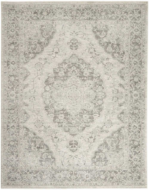 7' X 10' Ivory And Gray Floral Medallion Distressed Area Rug