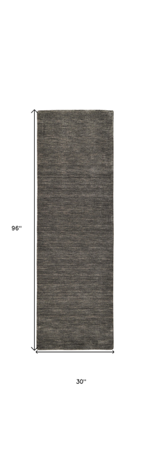 8' Brown Wool Hand Woven Runner Rug